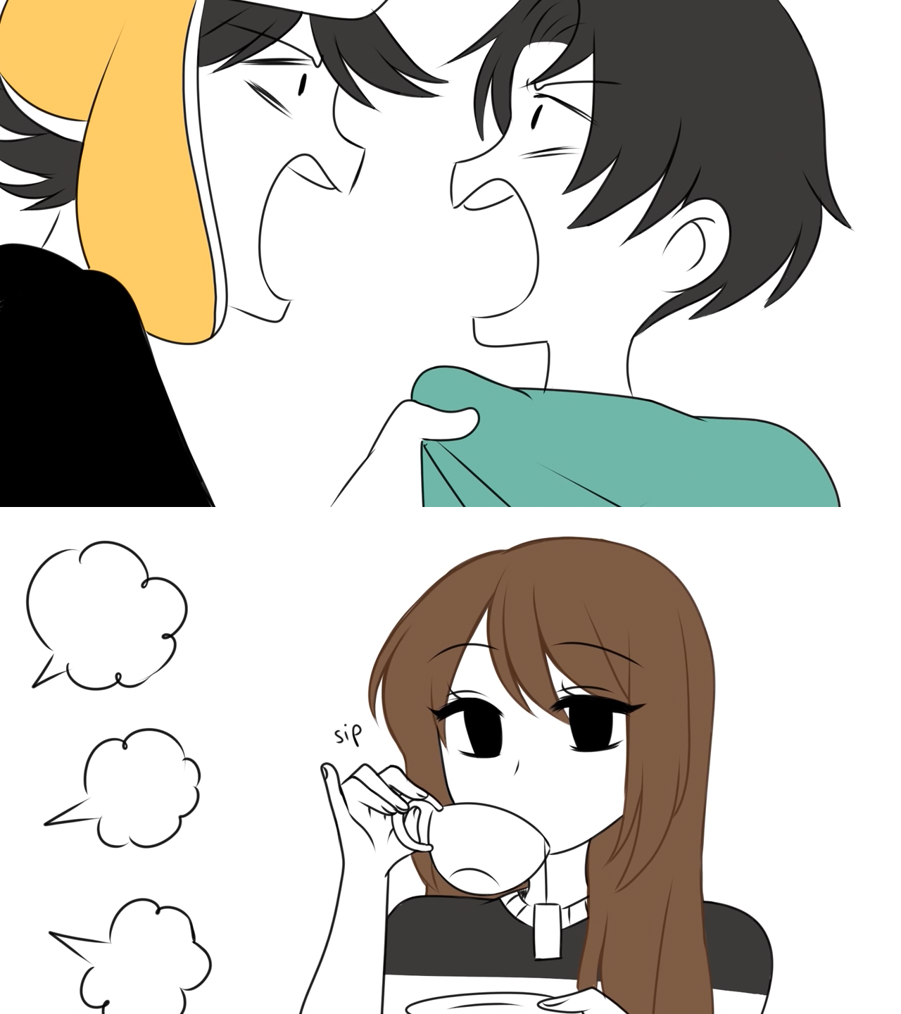 2 people fighting while emirichu sips tea  meme template