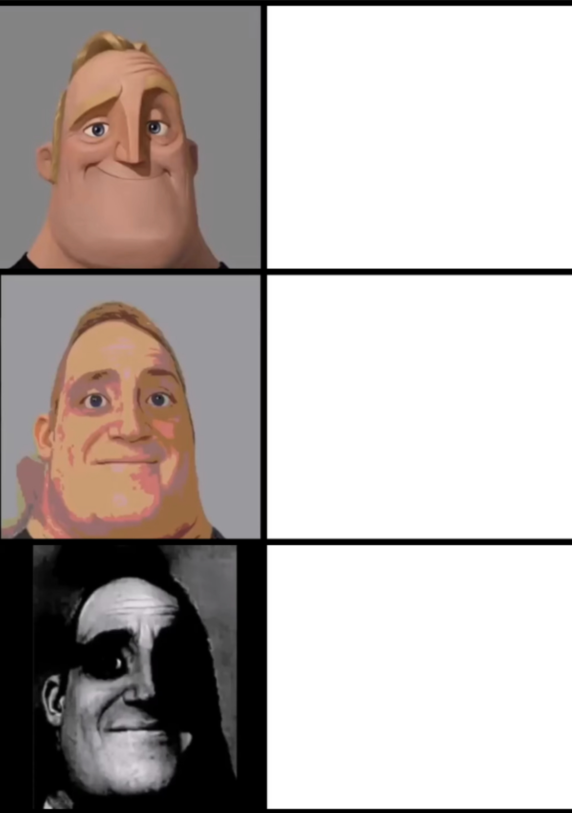 3 Frame Uncanny Mr. Incredible  meme template
