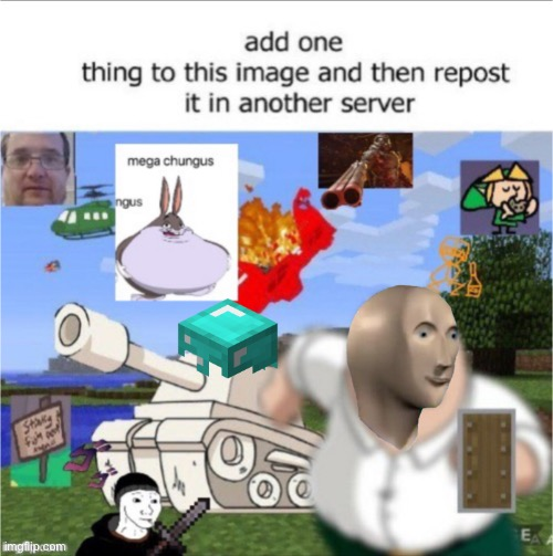 Add something to this image and repost  meme template