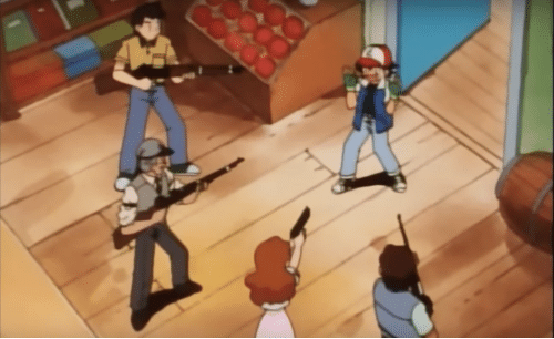 Ash Ketchum gets guns pointed at him  meme template