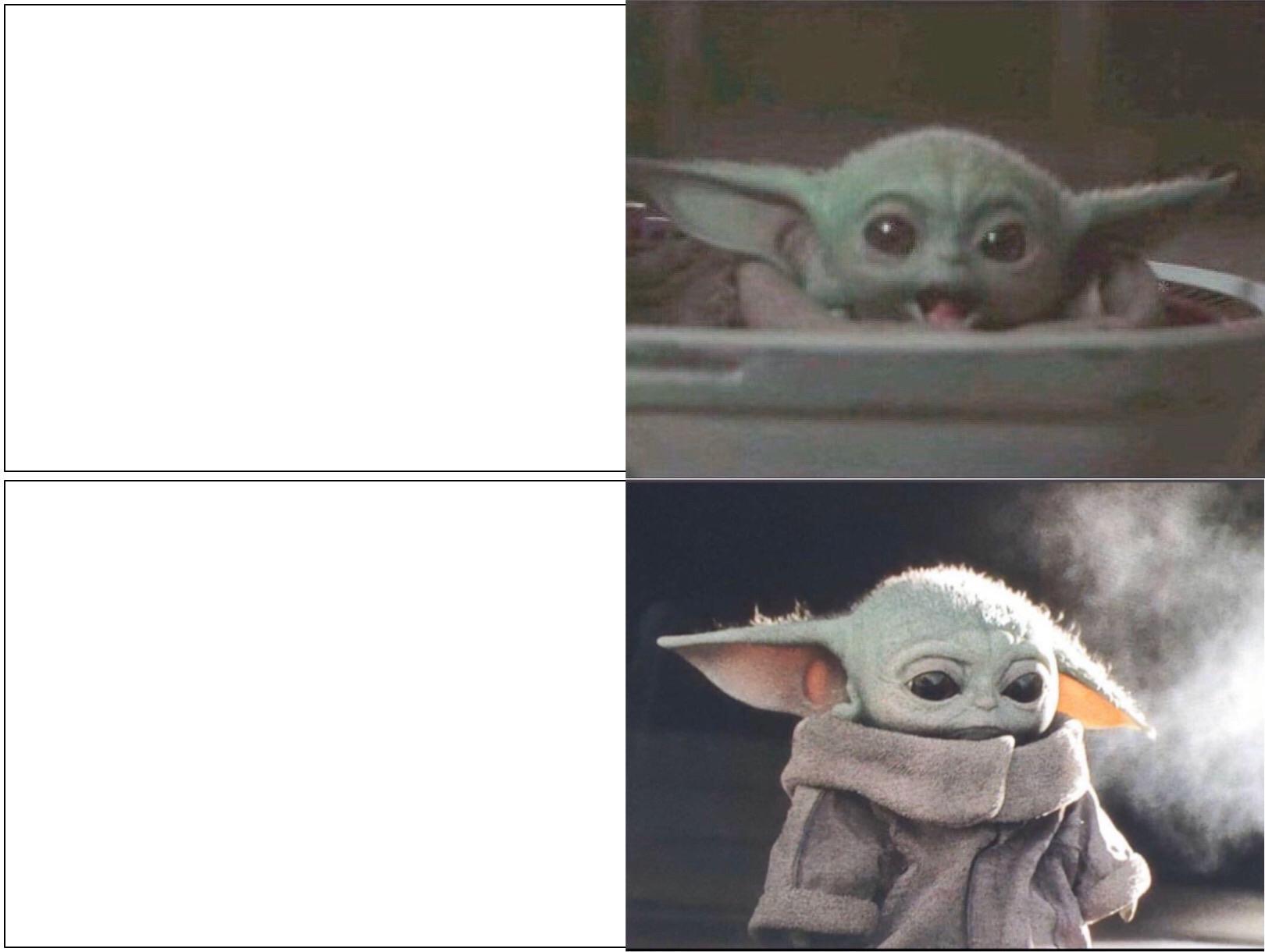 Baby Yoda happy then sad  meme template