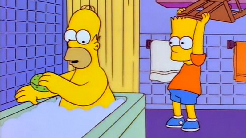 bart hitting homer with a chair meme template