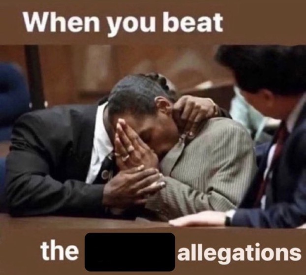 beating the allegations meme template