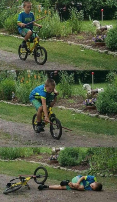 Bike stick kid, real life  meme template