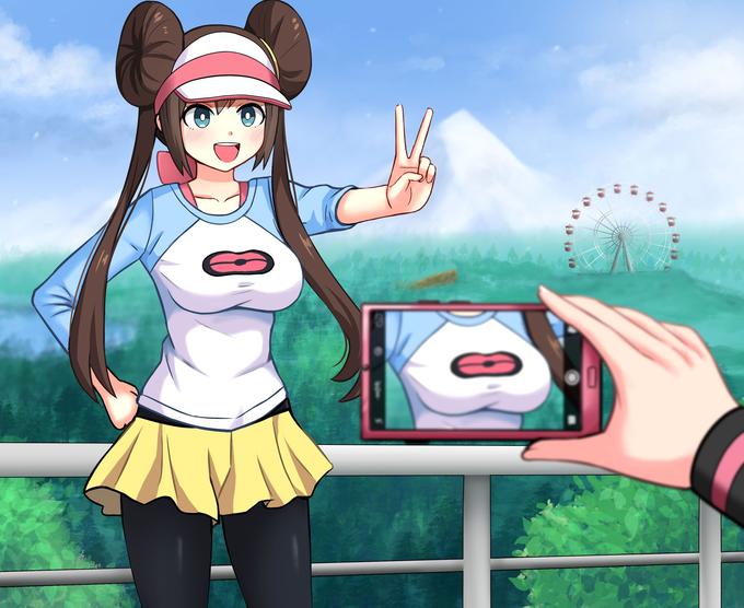 Camera Zoomed on Pokémon Rosa's Breasts with hat - meme template  meme template