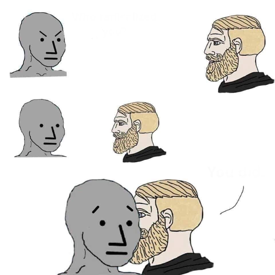 Chad approaching npc  meme template
