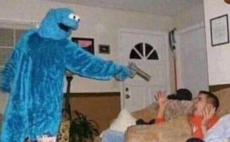 cookie monster shoots man  meme template