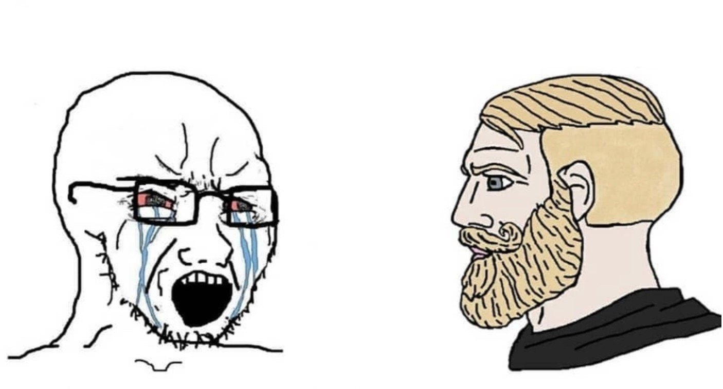 crying wojak vs chad meme template