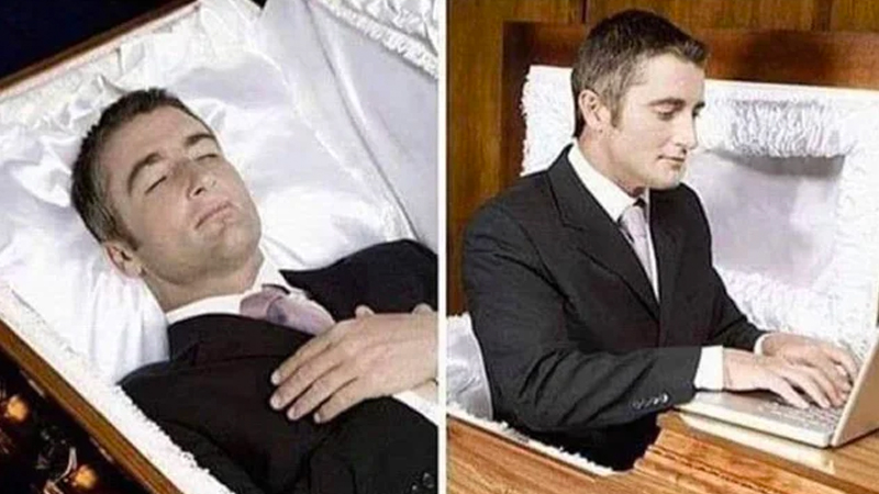 deceased man going on his computer  meme template