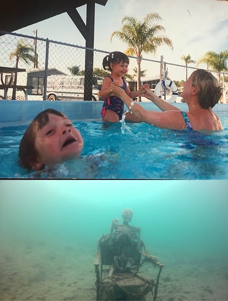 drowning kid + skeleton meme template