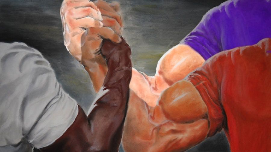 Epic Handshake Three Way meme template