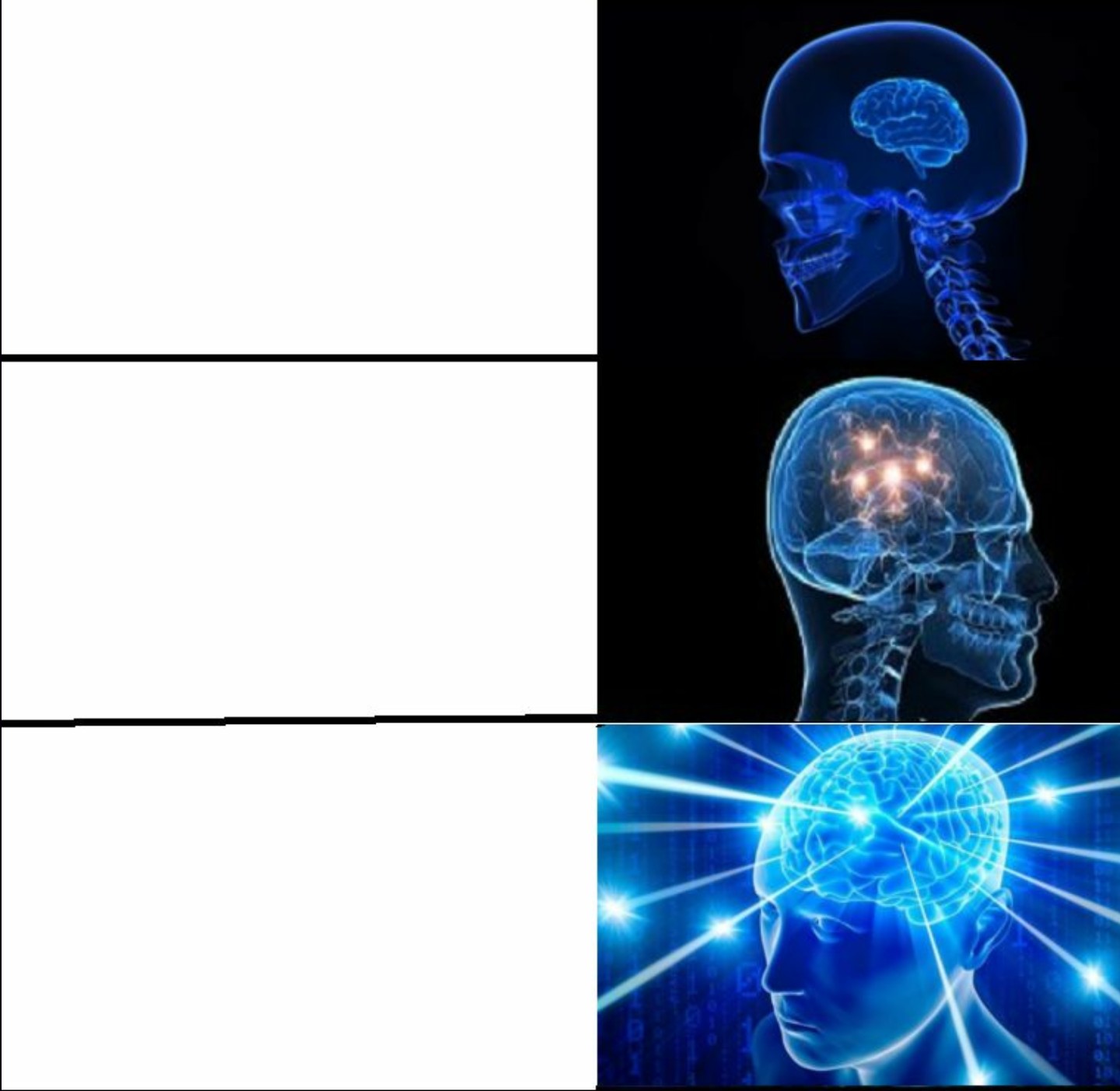 Galaxy Brain (3 brains) meme template