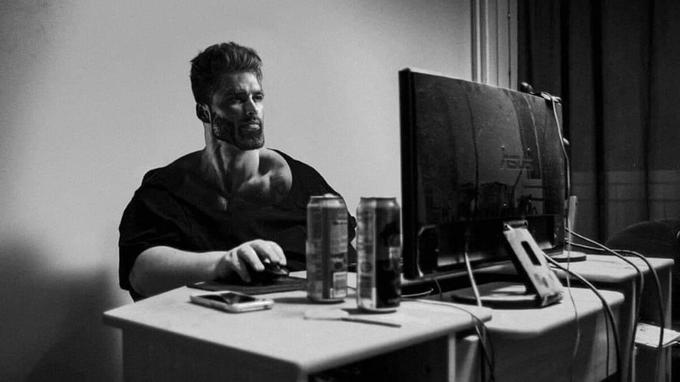 Gigachad On The Computer  meme template