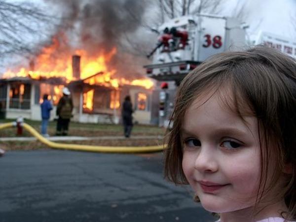Girl house on fire meme template