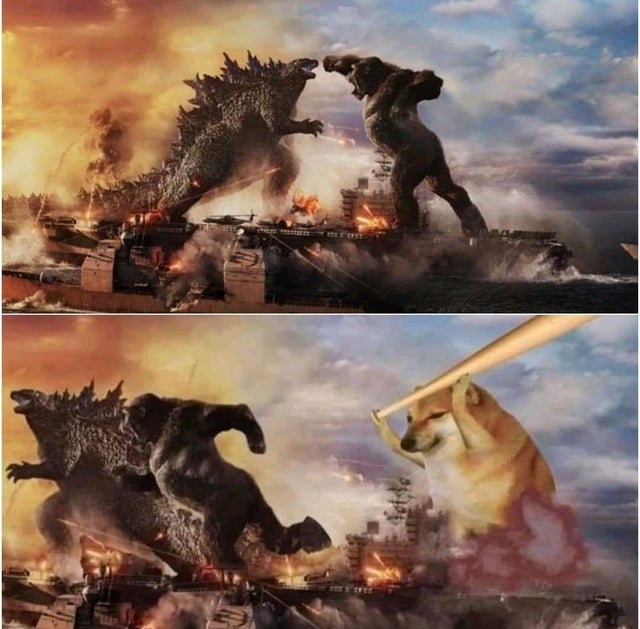 Godzilla vs Kong vs Cheems  meme template