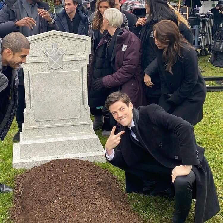 Guy posing in front of grave  meme template