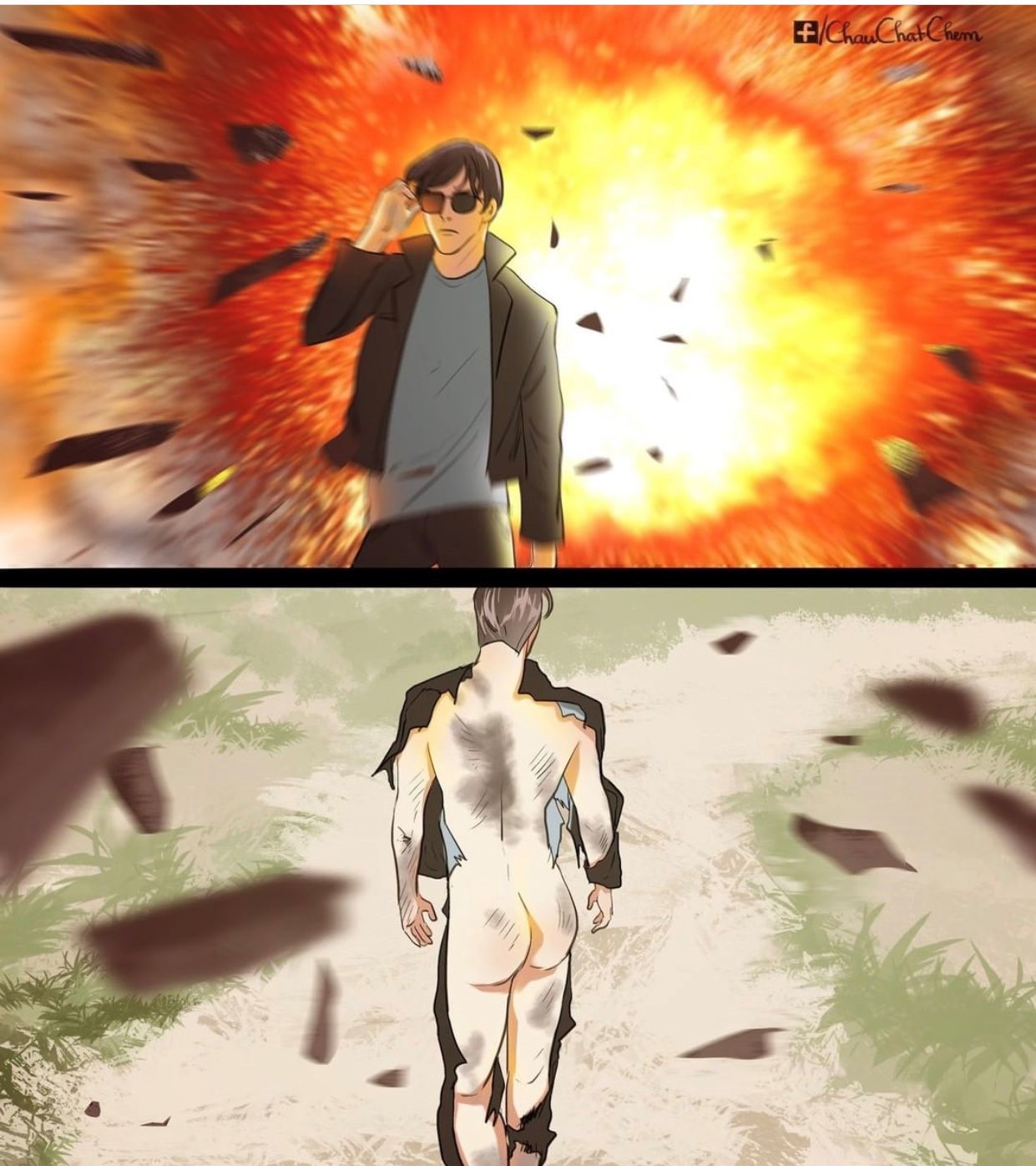 half naked explosion guy  meme template