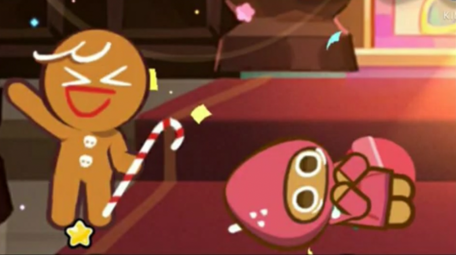 Happy gingerbrave Vs. traumatized strawberry cookie  meme template
