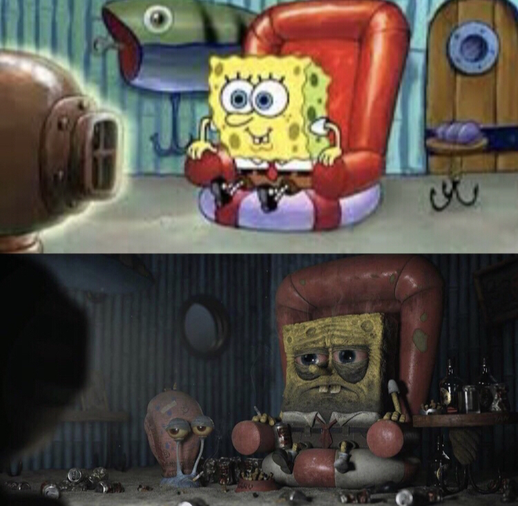 Happy Spongebob vs Depressed Spongebob  meme template