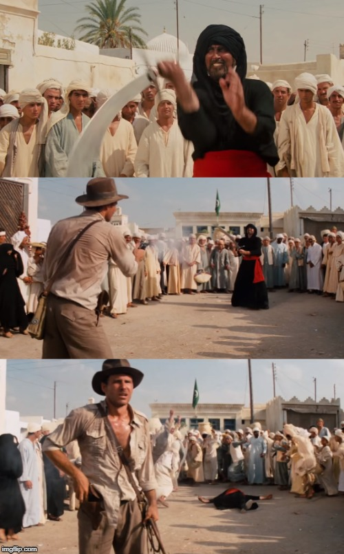 Indiana Jones Shoots Guy With Sword  meme template