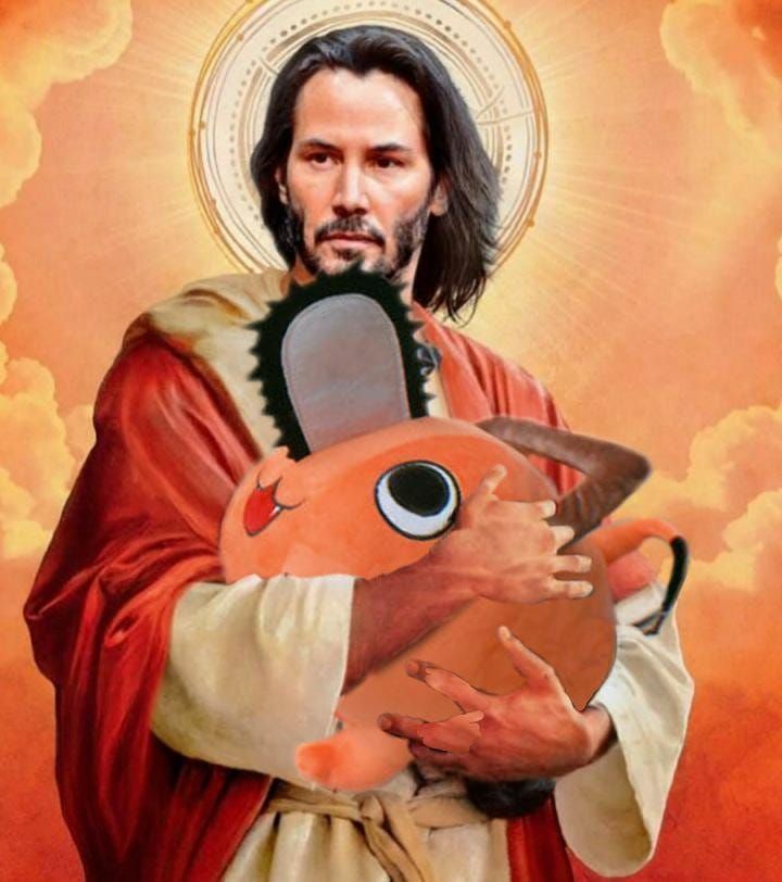 Jesus holding pochita  meme template