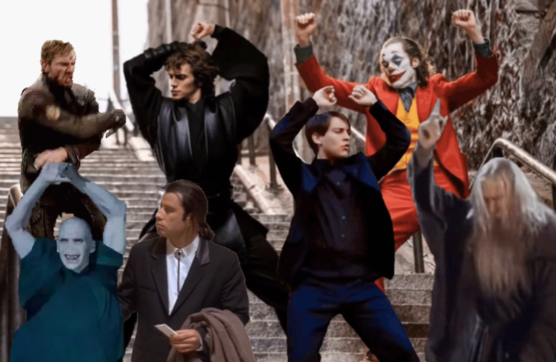 Joker,Peter Parker,Anakin and co dancing  meme template
