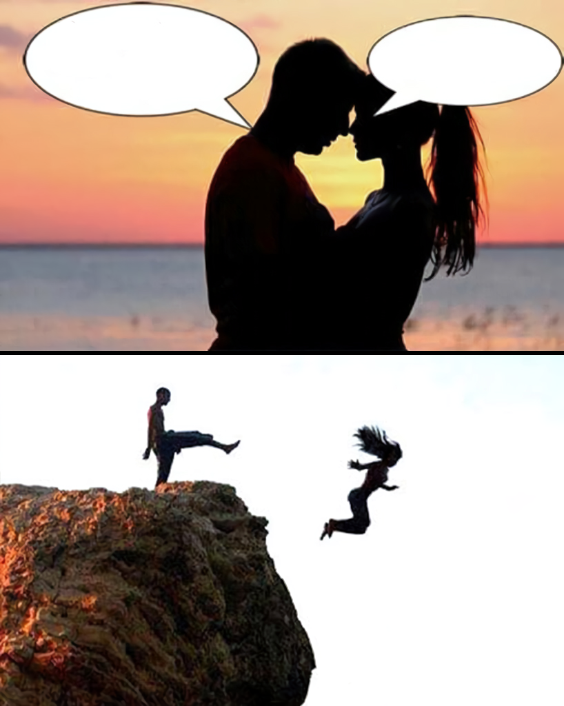 Man kicks girlfriend off cliff  meme template