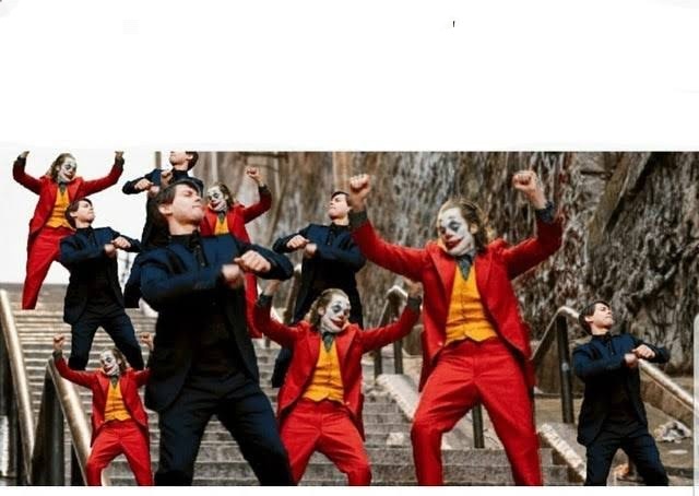 Many jokers and peters dancing  meme template