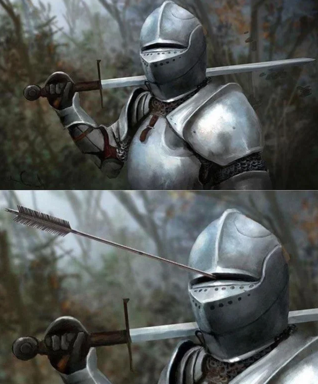 Medieval Knight with Arrow In Eye Slot  meme template