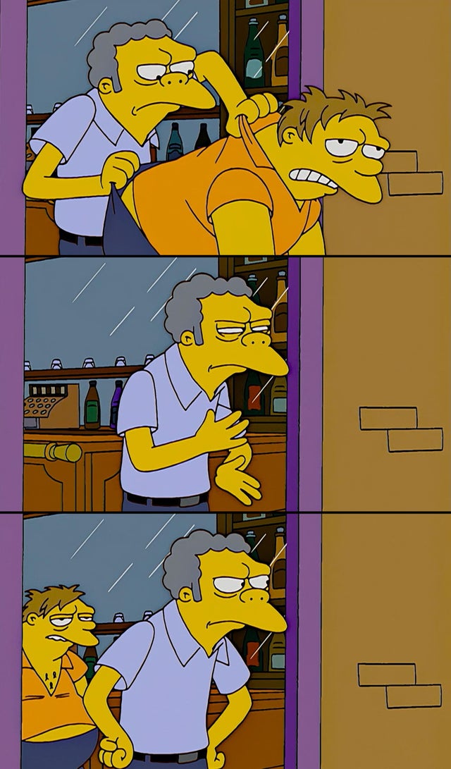 Moe throws Barney meme template