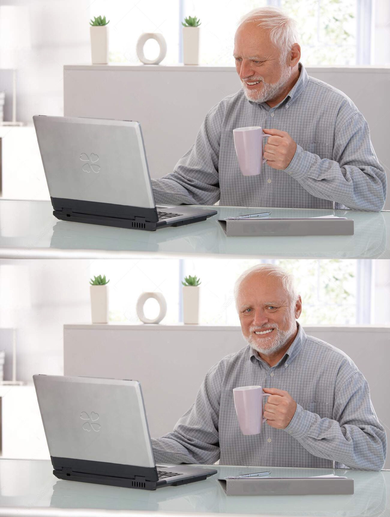 Old man cup of coffee meme template