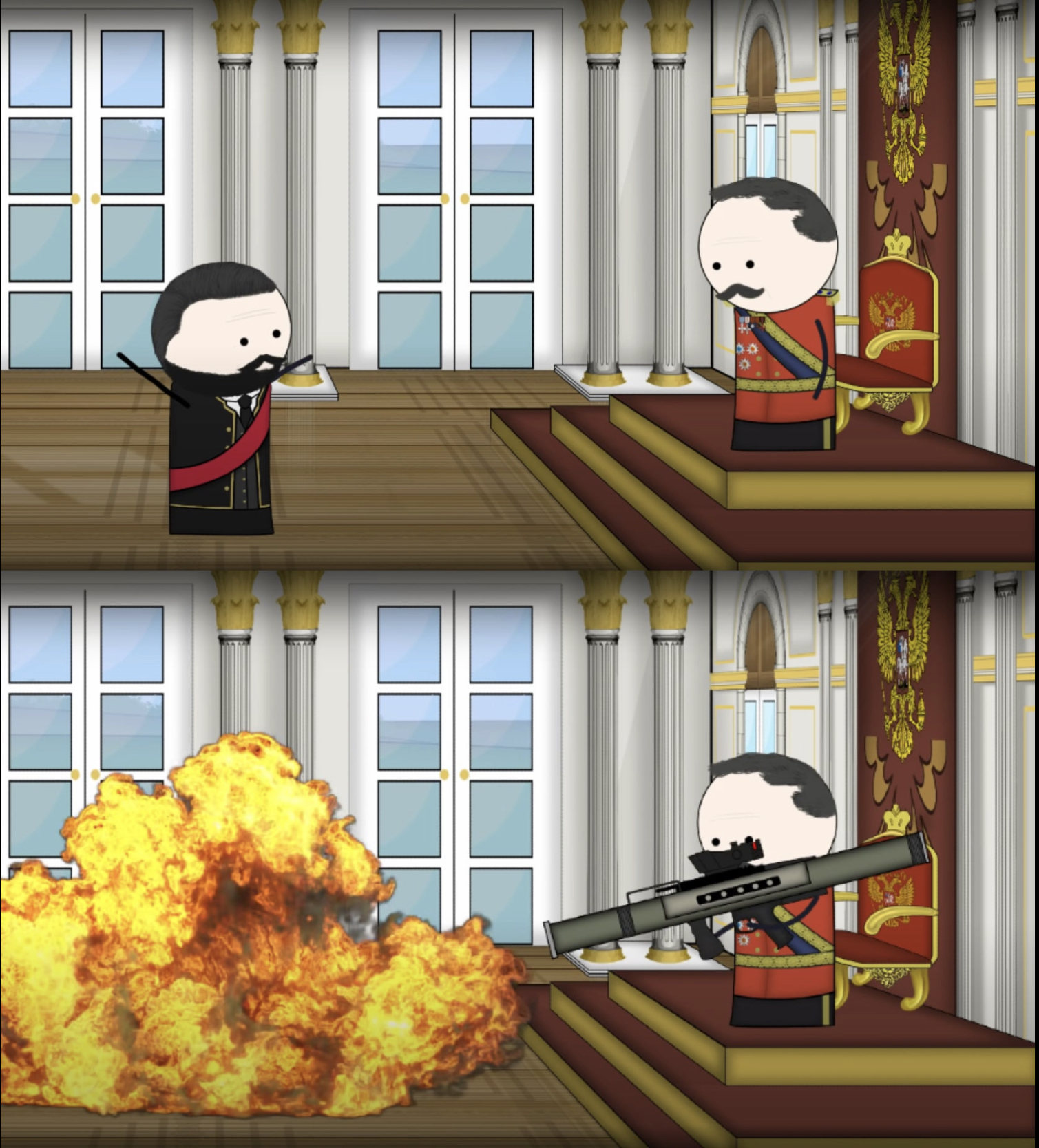Oversimplified Tsar fires rocket  meme template
