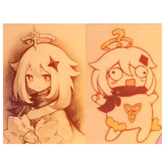 paimon then vs now genshin impact  meme template