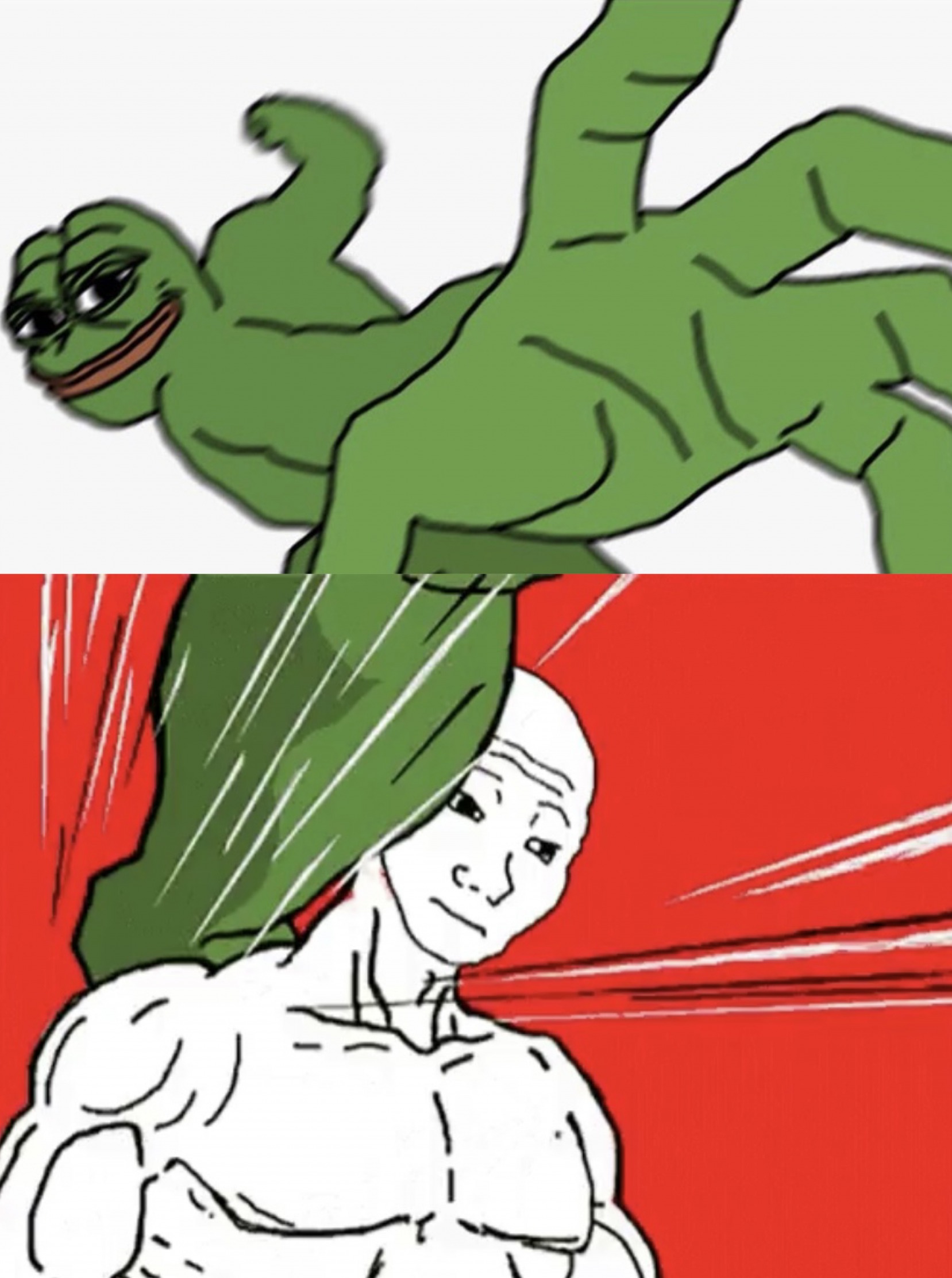 Pepe punch vs. Dodging Wojak  meme template