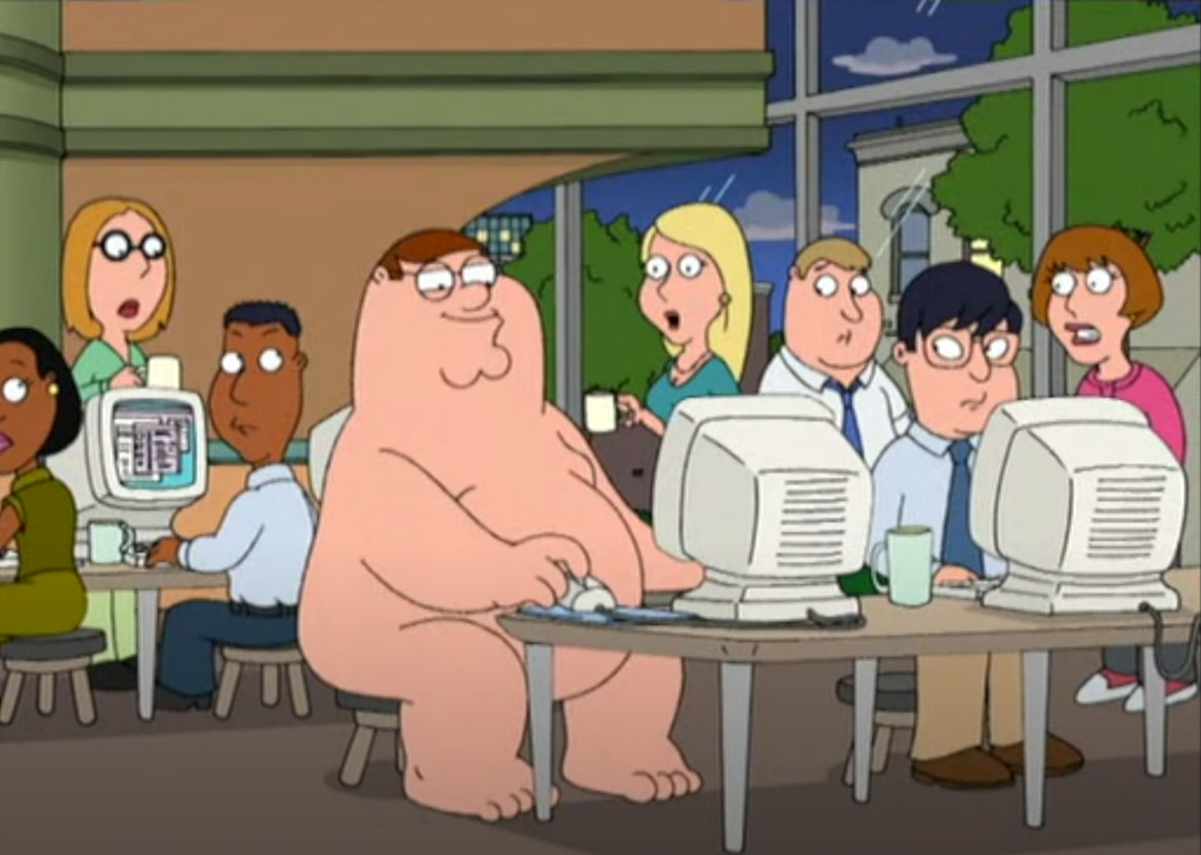 Peter Griffin naked at internet cafe  meme template