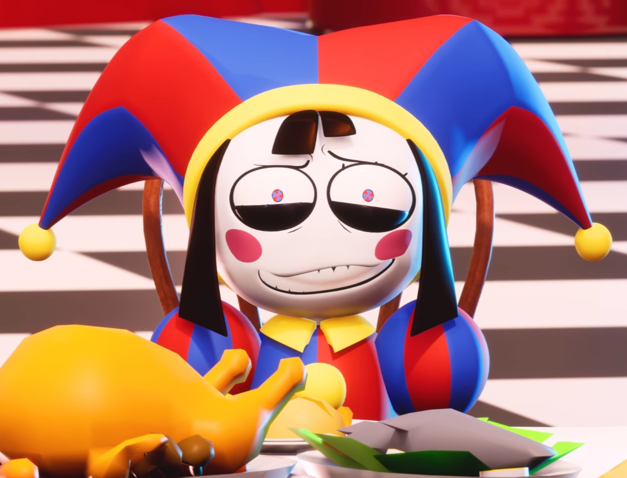 Pomni's beautiful pained smile meme template