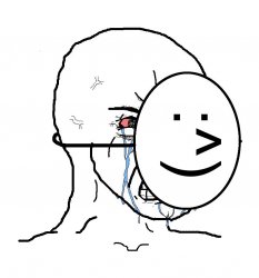 Pretending To Be Happy, Hiding Crying Behind A Mask meme template