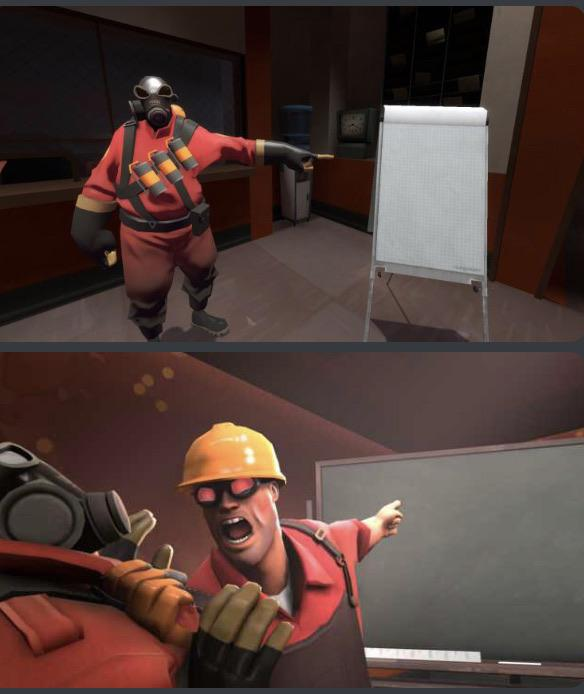 Pyro and Engie  meme template