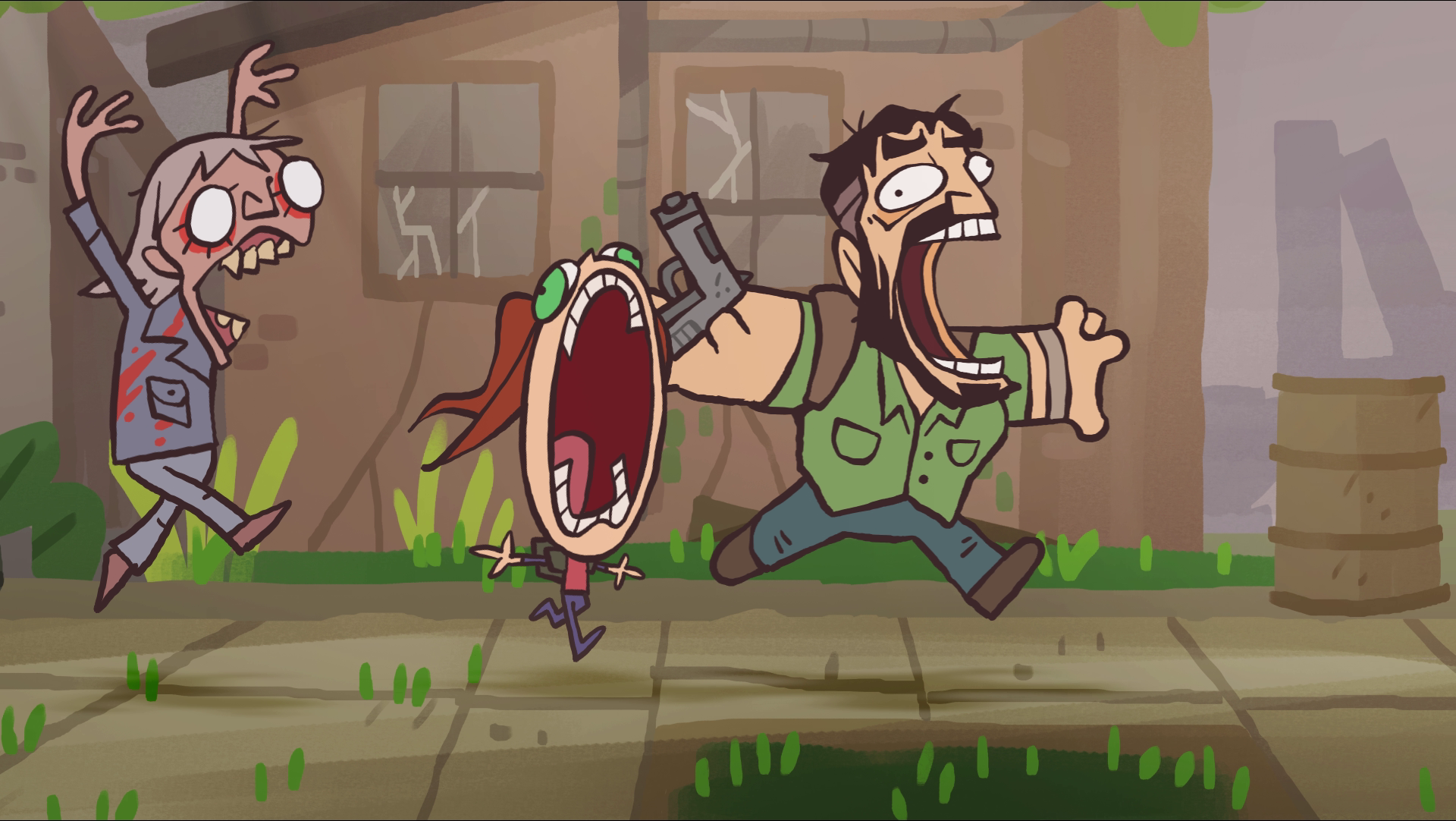 Runner chases Joel and Ellie  meme template