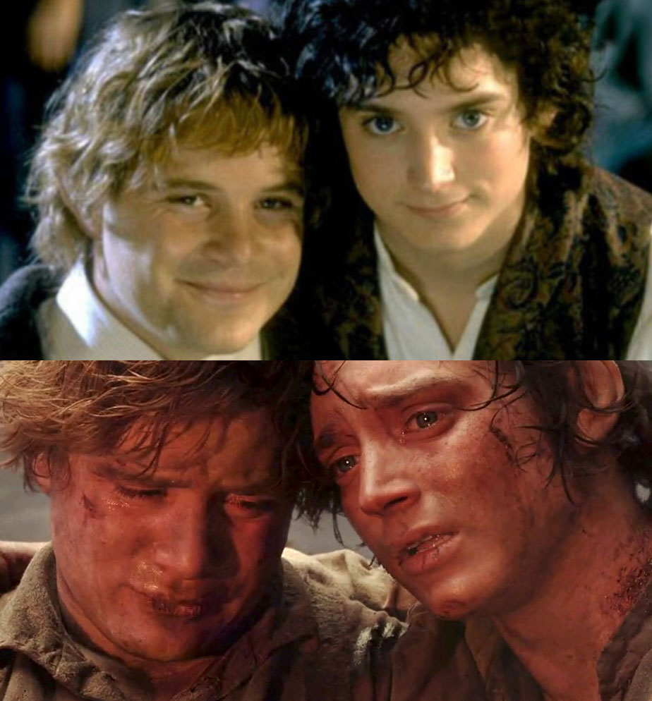 Sam and Frodo Before and After Mt Doom  meme template