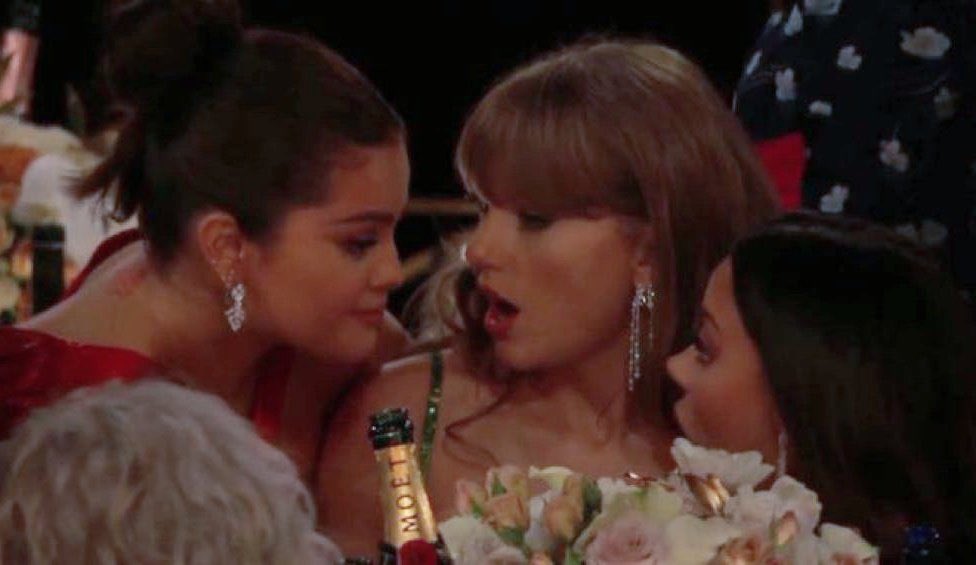 Selena Gomez and Taylor Swift at the Golden Globes meme template