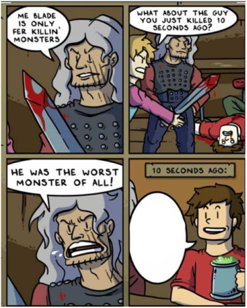 Swords only kill monsters  meme template