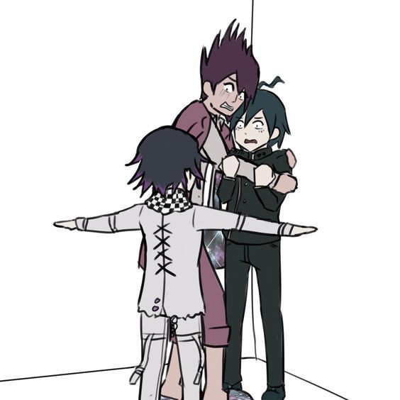 T-posing kokichi traps kaito and shuichi  meme template