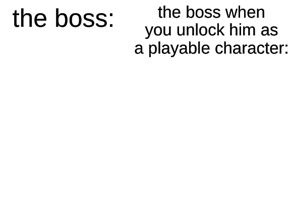The Boss V.S. when you unlock him  meme template