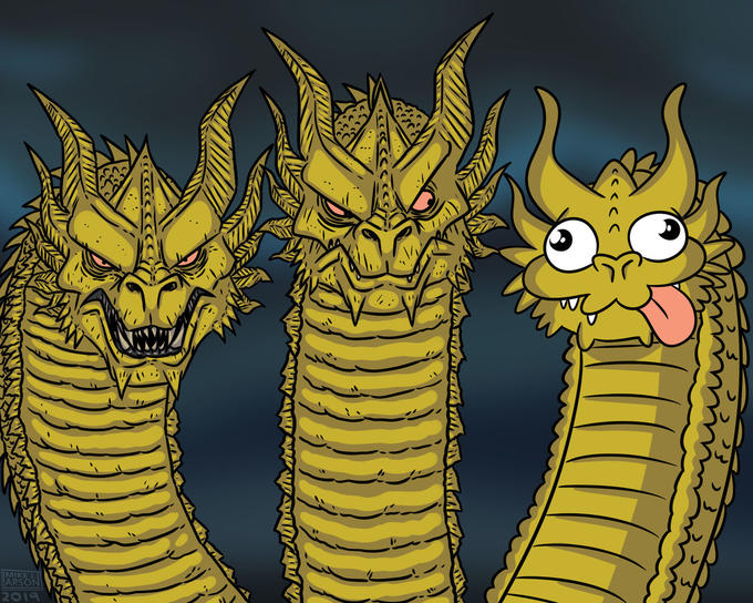 Three headed 'Zilla  meme template