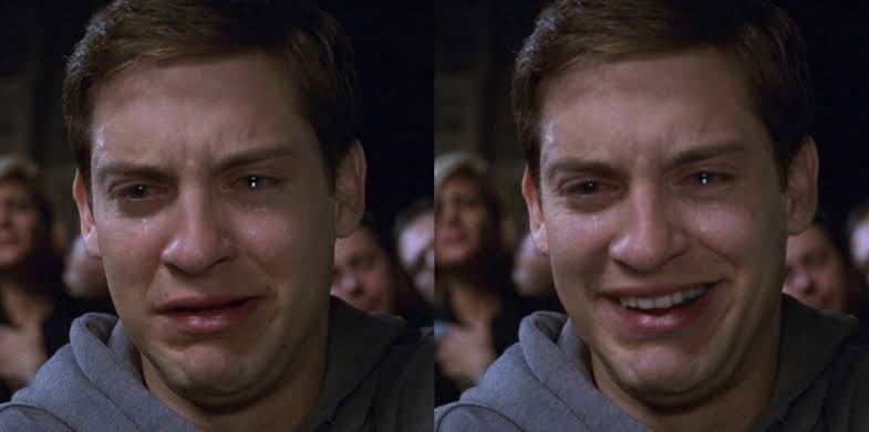Toby Maguire Crying and Laughing  meme template