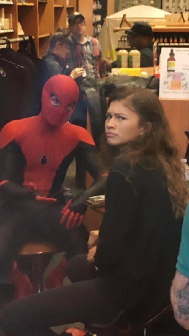 Tom Holland and Zendaya behind the scenes!  meme template