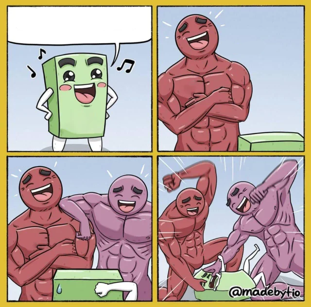 Two Guys beating up a cube  meme template