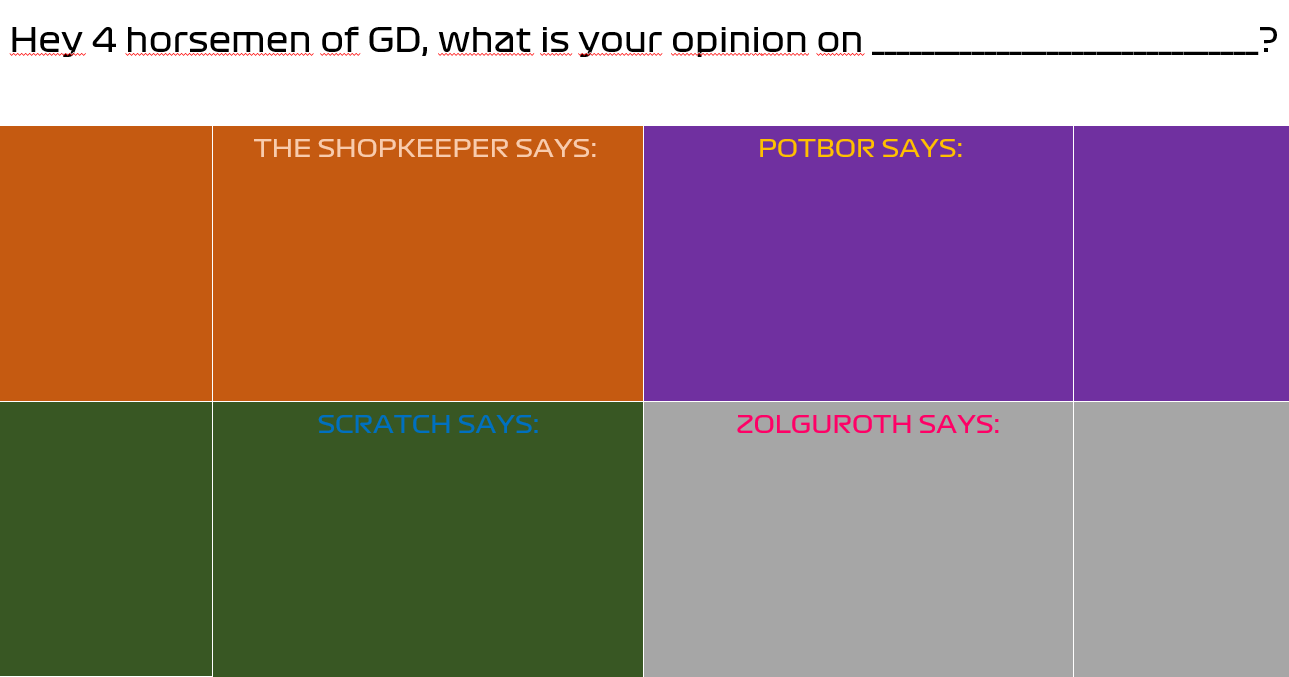 Views of the 4 shopkeepers of GD  meme template