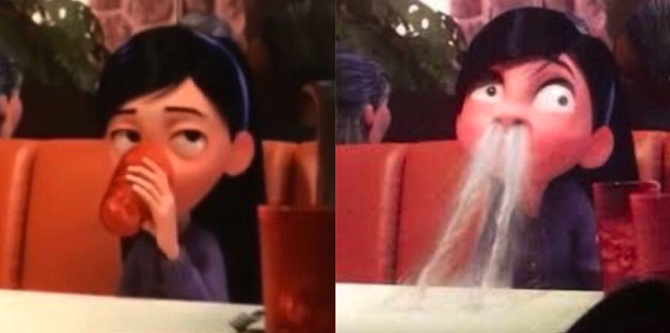 Violet from The Incredibles Spitting out Drink  meme template